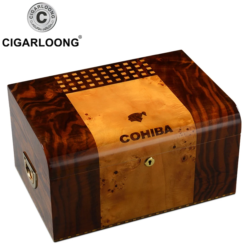 

CIGARLOONG Cigar Box Wooden Cigar Display box humidor for cigars With handle cigar humidifier HH-9002
