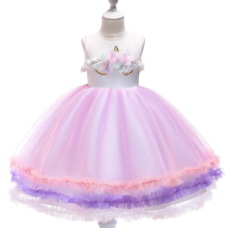 Dress girl princess Fancy Kids Unicorn Tulle for Girls Embroidery Ball Gown Baby Flower Wedding Party Costumes | Детская одежда и