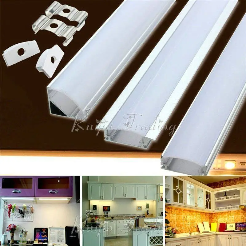 50cm U YW V Shape Aluminum Channel Holder For Bar Under Cabinet Led Rigid Light Lamp Profile Clips Strip Cover With 2 Buckle |