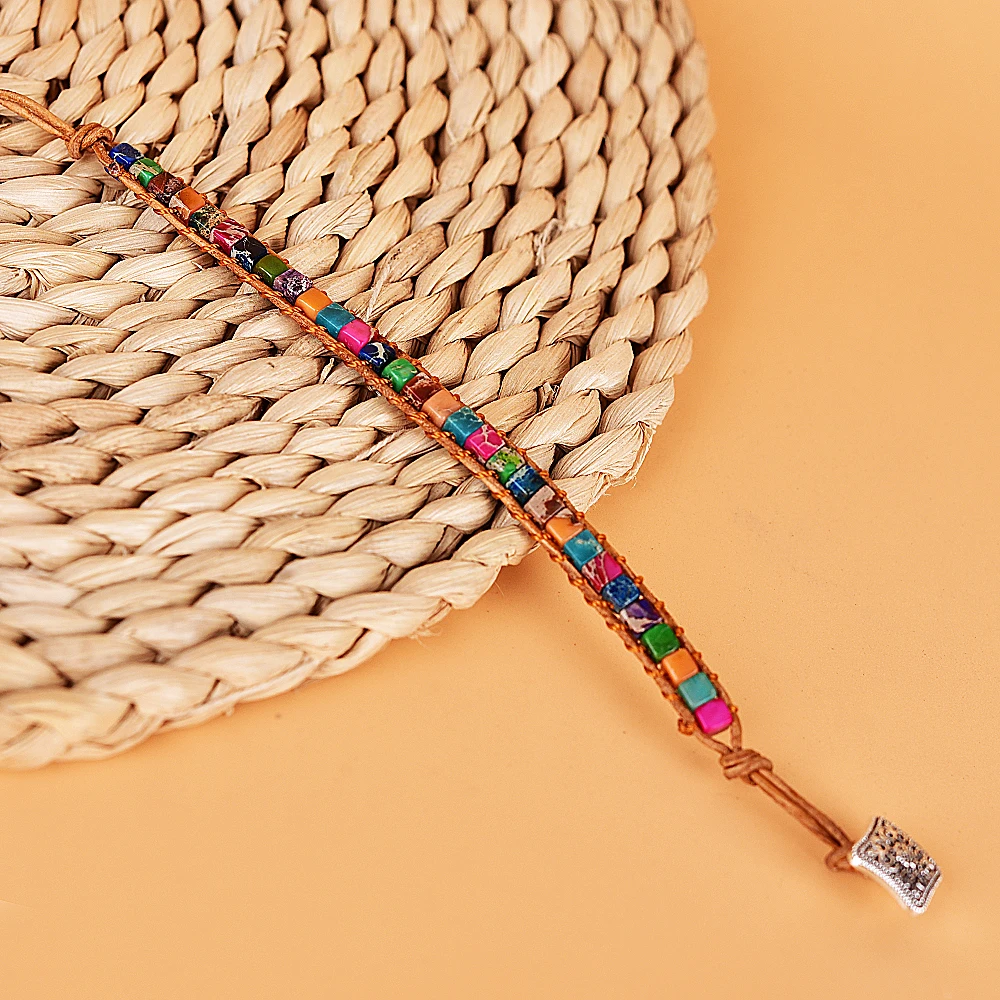 Браслет Asingeloo с квадратными бусинами из натурального камня разных цветов браслет