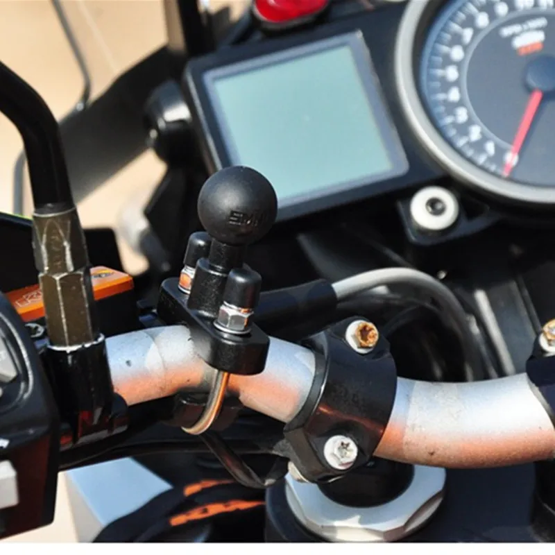 Motorcycle Handlebar Mount Kit Holder Double Socket Arm with Base Mount Rear View Mirror for Cell Phones& Smartphones RAM mount
