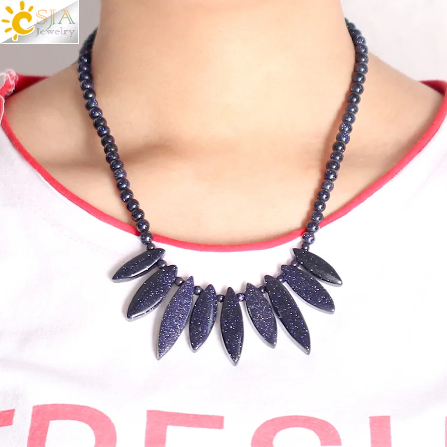 Женское Ожерелье CSJA геометрические кулоны из натурального камня с синим песком и