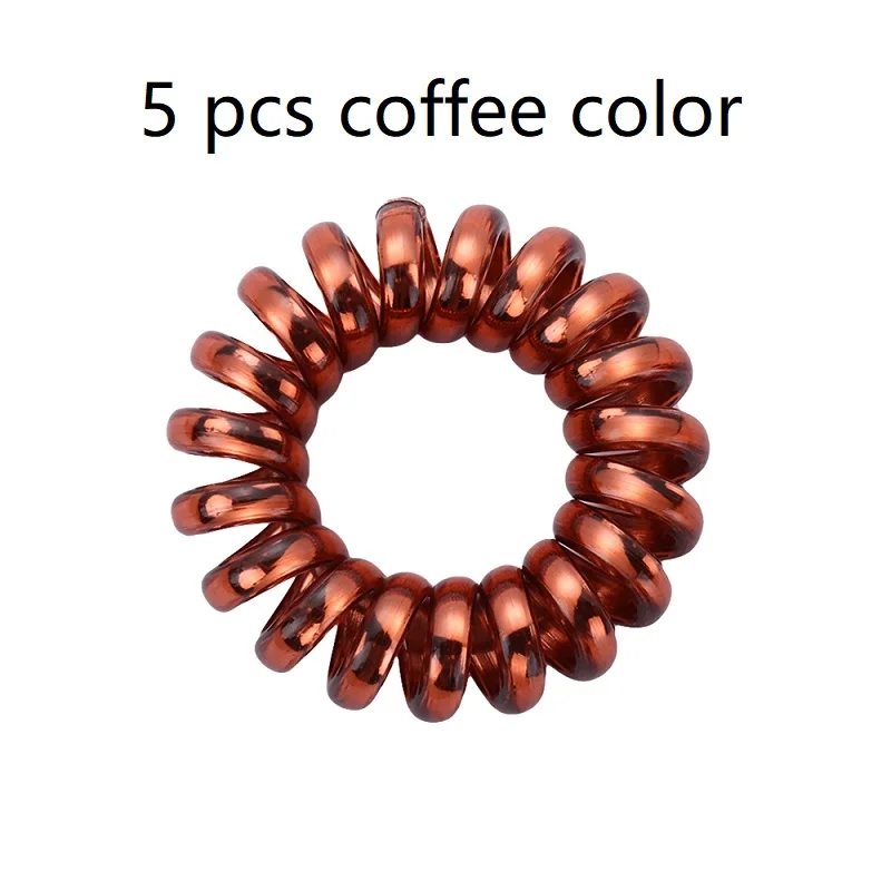 5PCS Coffee headband Генные эластичные резинки для волос, резинки для волос, головные уборы, спиральная форма, конский хвост, резинки для волос, веревка для волос, телефонный провод волосы, аксессуары - Цвет: 5PCS Coffee headband