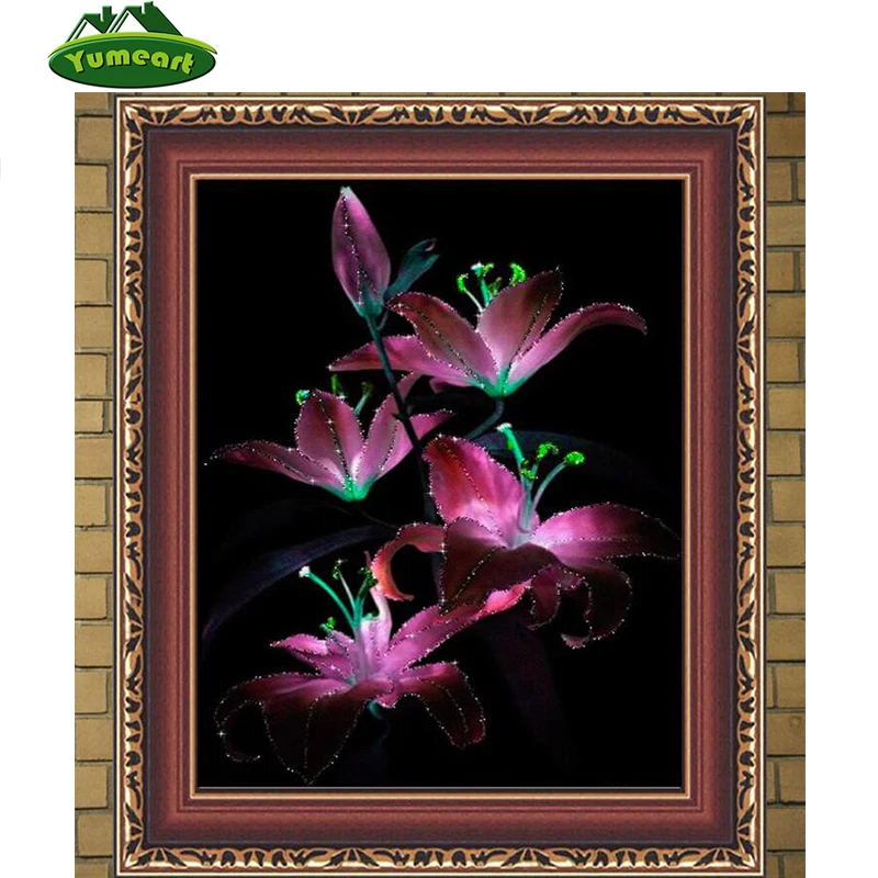 5D DIY Алмазная картина по номерам ночь Лилия Цветок Вышивка крестом Стразы мозаика