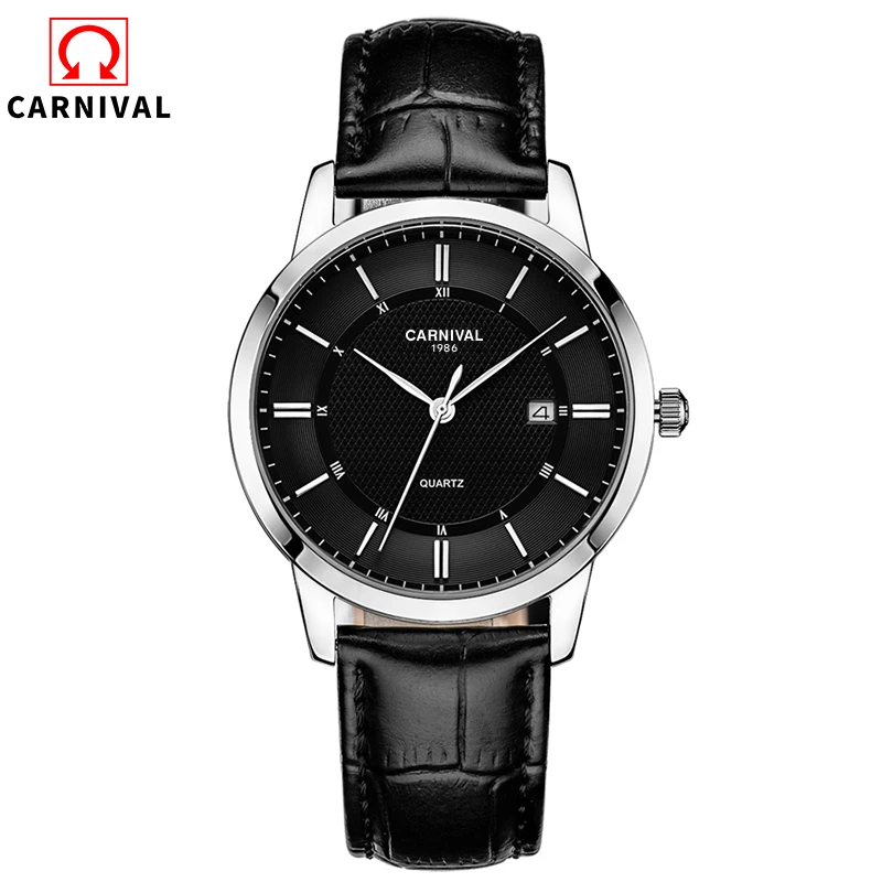 Carnival Mens Watches Top Brand Luxury Leather Strap Waterproof Quartz Watch Men Clock Wristwatches montre homme 2019 | Наручные часы
