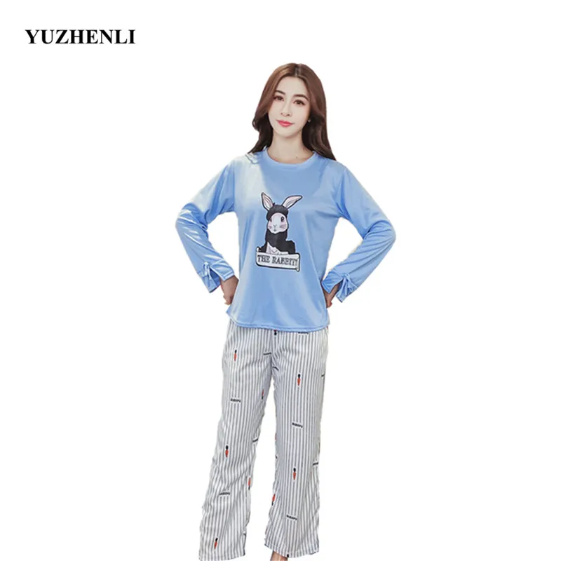 Yuzhenli новая осенне зимняя плотная Пижама с кроликом полосатая пижама длинными