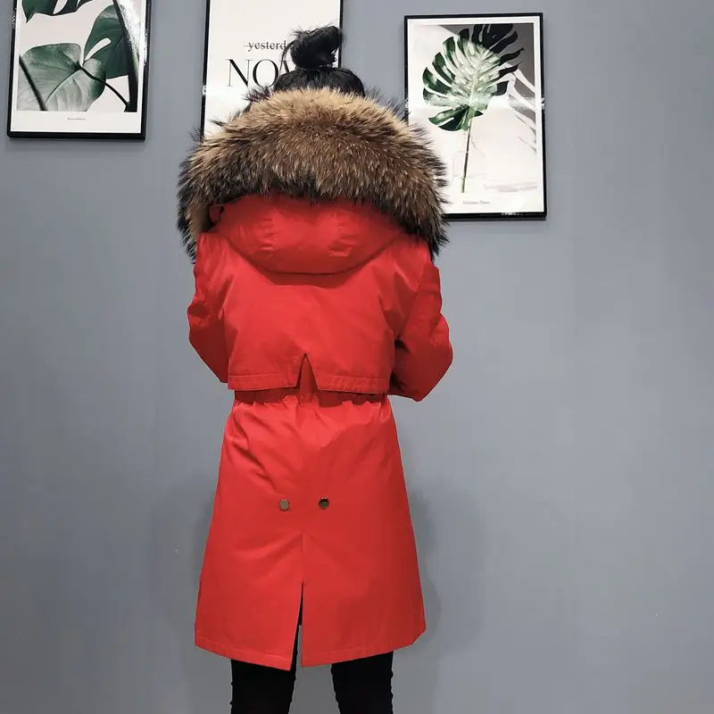 OFTBUY, пальто с натуральным мехом, супер большой воротник из меха енота, капюшон, зимняя куртка, Женская парка, натуральный мех норки, подкладка, толстая, теплая, съемная