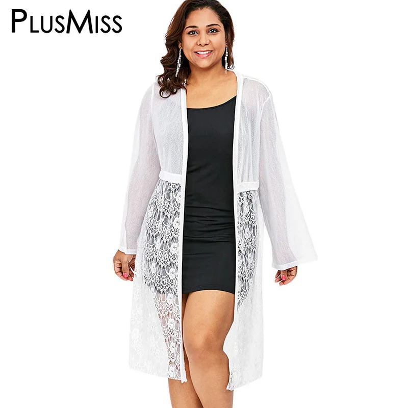Плюс размер размера плюс белая Цветочная Кружевная Сетка Кимоно Кардиган Блузка