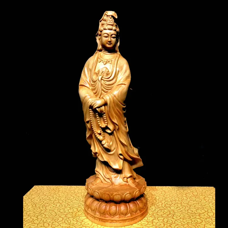 GOOD LUCK office home efficacious  Talisman Protection High-grade Wood carving Guanyin buddha handicraft Sculpture ART statue