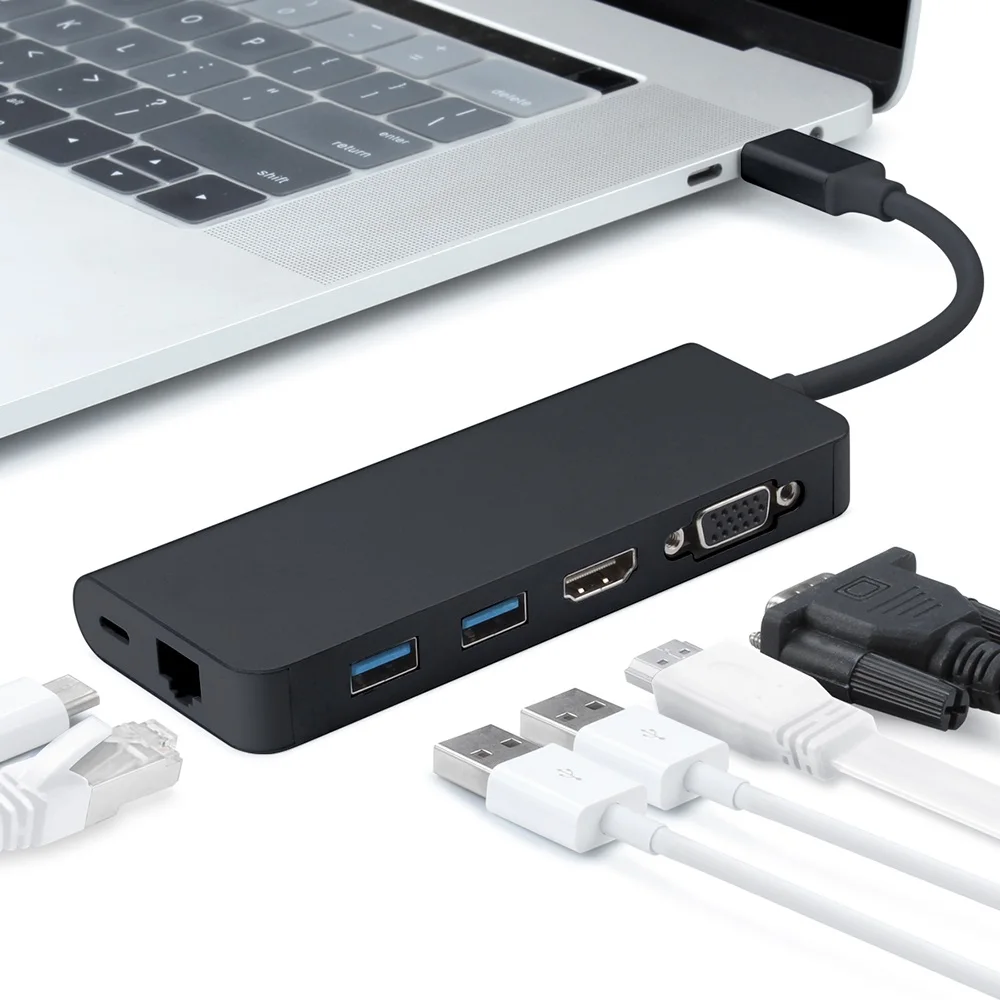 Кабель Переходник USB C на Dual 3 0 совместимому с HDMI VGA RJ45 Тип PD TF преобразователь для