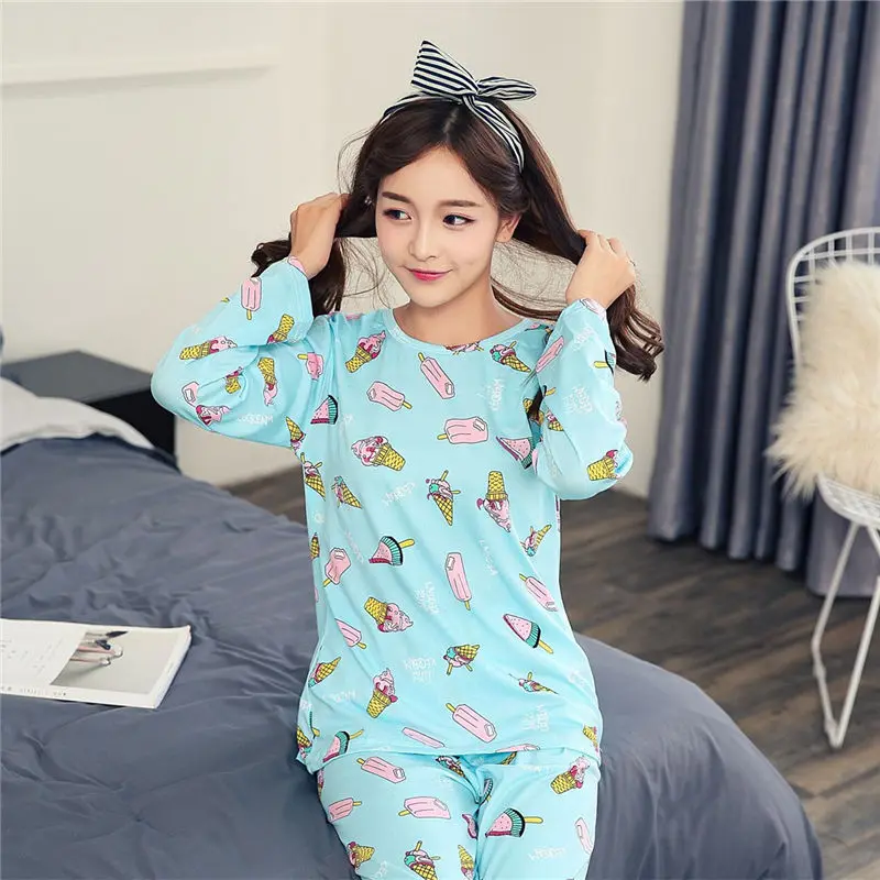Foply Новинка г. Лидер продаж осень пижамы для женщин коробки милые Pijama узор пижамный комплект тонкий Pijama Mujer пижамы
