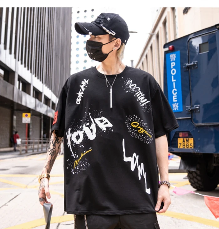 AELFRIC хип хоп японский стиль Граффити футболка мужская летняя уличная Harajuku Повседневная мода негабаритных хлопковые топы короткий рукав