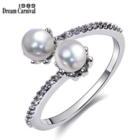 dreamcarnival 1989 design twins pearls high quality polish cubic zircon setting bridal wedding fashion new hot selling wa11065