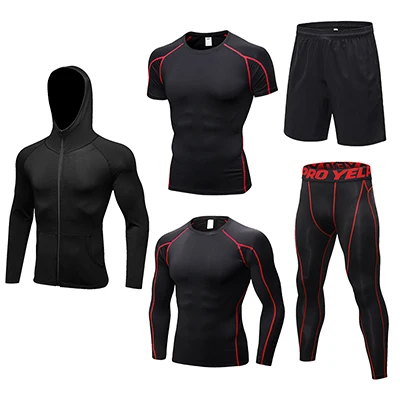 Black red line YEL мужской дышащий спортивный костюм для фитнеса, баскетбола, футбола, тенниса, фитнеса, спортзала, плотный спортивный костюм для мужчин, набор для бега - Цвет: Black red line