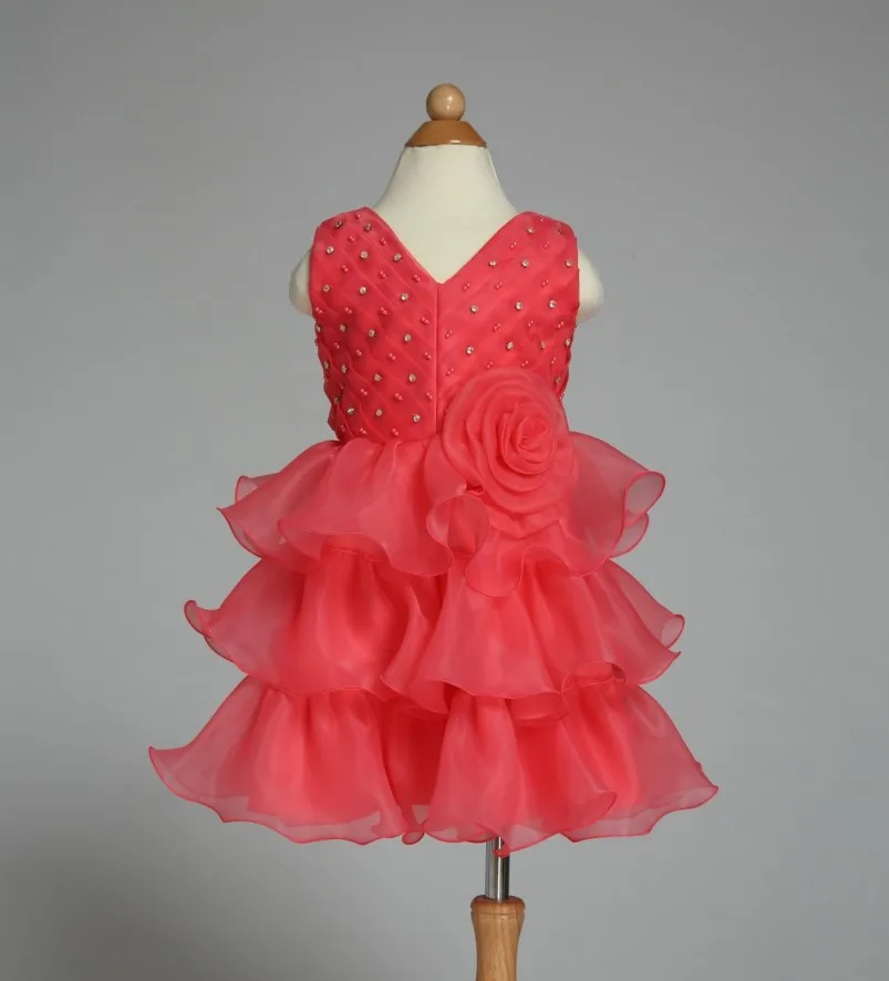 Three Colors Children V Neck Beading Flowers Tiered Princess Birthday Party Dress Girls Tu Ball Gown Flower Girl Dresses | Детская