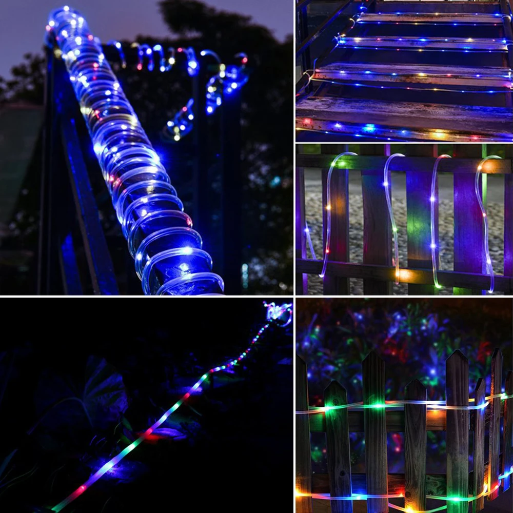 12 м 100 LED Солнечная веревка шнура светильник Открытый сад Рождественская гирлянда