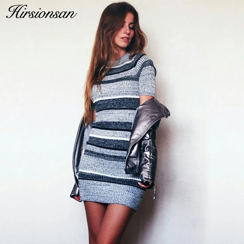 Hirsionsan/2019 осенне-зимнее платье-свитер с короткими рукавами вязаные платья в