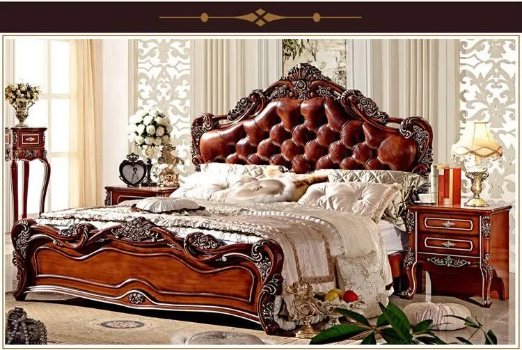King size современная Европейская кровать из массива дерева Мода Резные 1,8 м кровать французская мебель для спальни 6590