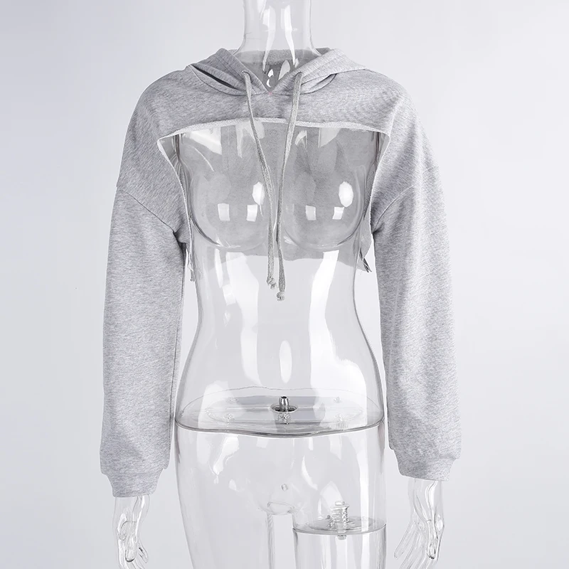 

2018 Spring Summer New Fashion Women's Clothing Free Size Hooded Collar Top Sexy Short Paragraph Pure Color Female Hoody YZH271