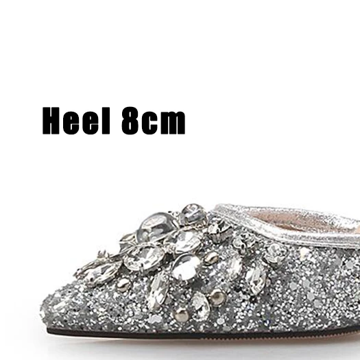 silver 8cm Сверкающий горный хрусталь ультра 12 44 насосы Scarpin золото высокие каблуки Slingback обувь Серебряный Плюс размер 33 Указательный палец лето леди - Цвет: silver 8cm