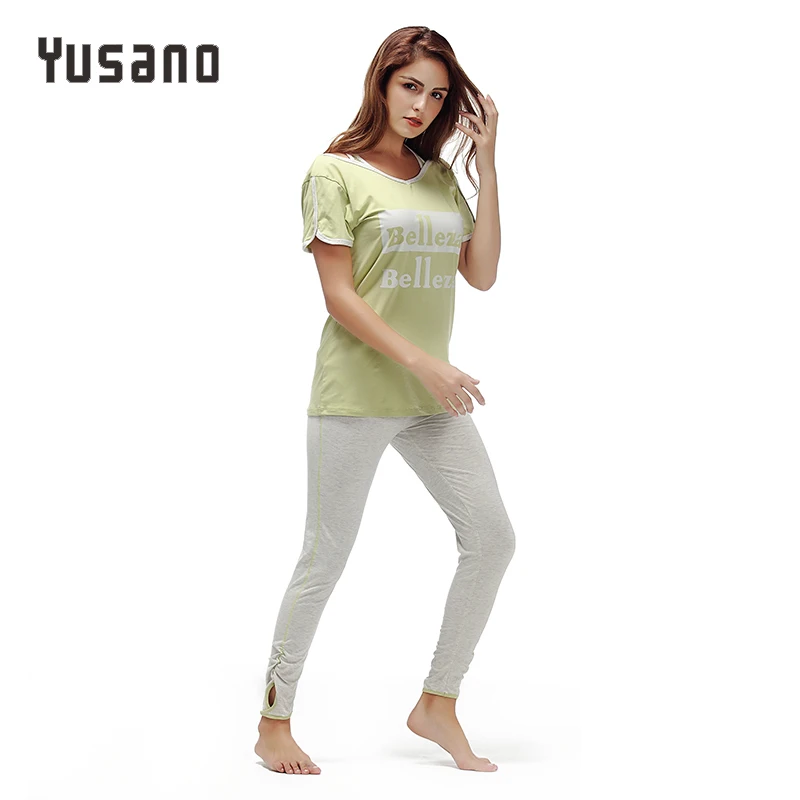 Yusano/, женская одежда для сна, с круглым вырезом, с коротким рукавом, с буквенным принтом, единорог, пижама, повседневная, розовая, зеленая, ночная одежда, пижамы для девочек