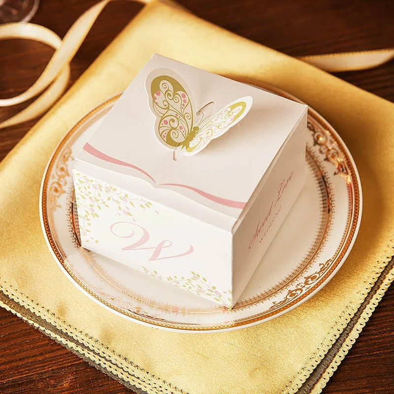50 шт./лот 2017 новые роскошные квадратные бабочки свадебные коробки для конфет