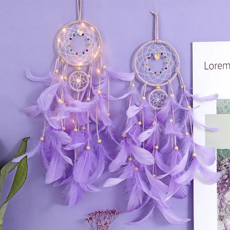 

2019vintage home decoration retro feather dream catcher circular feathers wall hanging dreamcatcher wind chimes attrape nursery