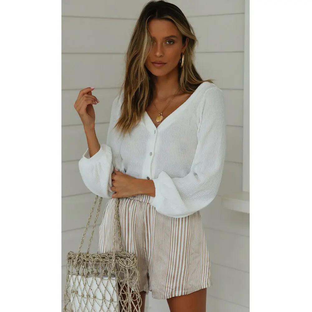 New Fashion Women's Summer Elastic High Waist Shorts Lady Casual Striped Pattern Loose Mini | Женская одежда