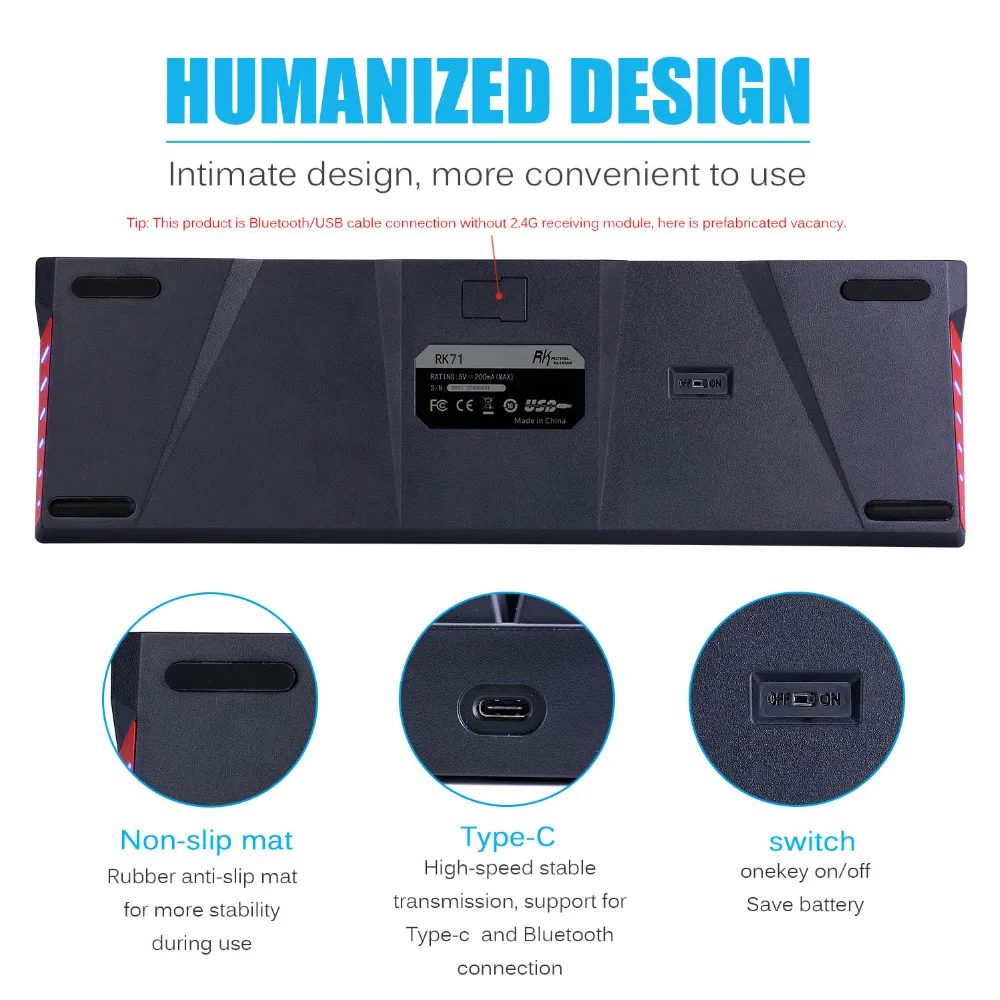 Механическая игровая клавиатура RK RK71 с 71 клавишей маленькая компактная