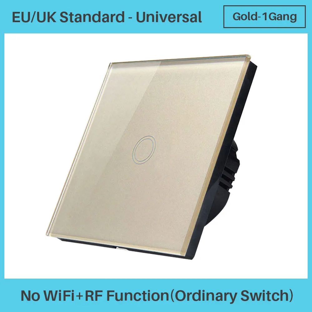 Gold Ordinary 1Gang WiFi умный сенсорный переключатель Панель ЕС Великобритания стандарт WiFi+ RF через приложение управление Умный дом Голосовое управление с Amazon Alexa Google Home Mini - Цвет: Gold Ordinary 1Gang