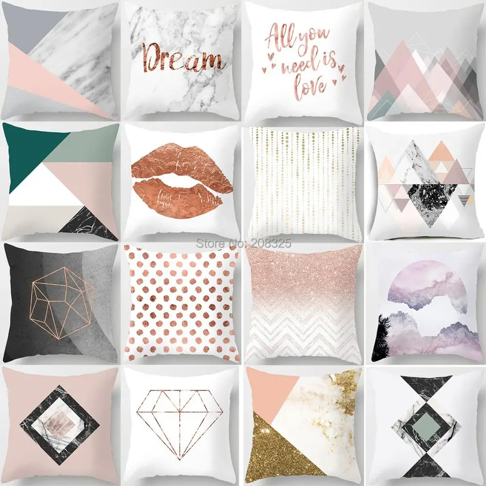 

ZENGIA Geometric Lips Letter Pillow Case 45*45cm Peach Skin Throw Pillowcase Home Sofa Decoration Pillow Case Cushion Cover