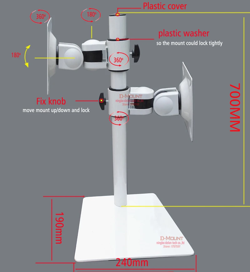 DL-AOC1L-D 1"-27" 2" регулируемая высота 10 кг металлическая основа двойной монитор настольная подставка двойной экран кронштейн для ЖК-дисплея