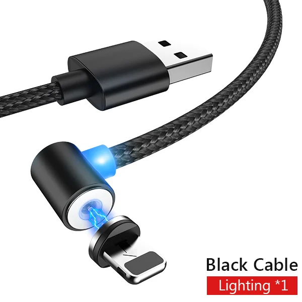 1 Black Cable 1 Plug Магнитный usb-кабель NOHON 90 градусов для зарядки iPhone X XS MAX XR 8 7 6 6S 5S Plus IOS 11 12 зарядное устройство для быстрой зарядки - Цвет: 1 Black Cable 1 Plug