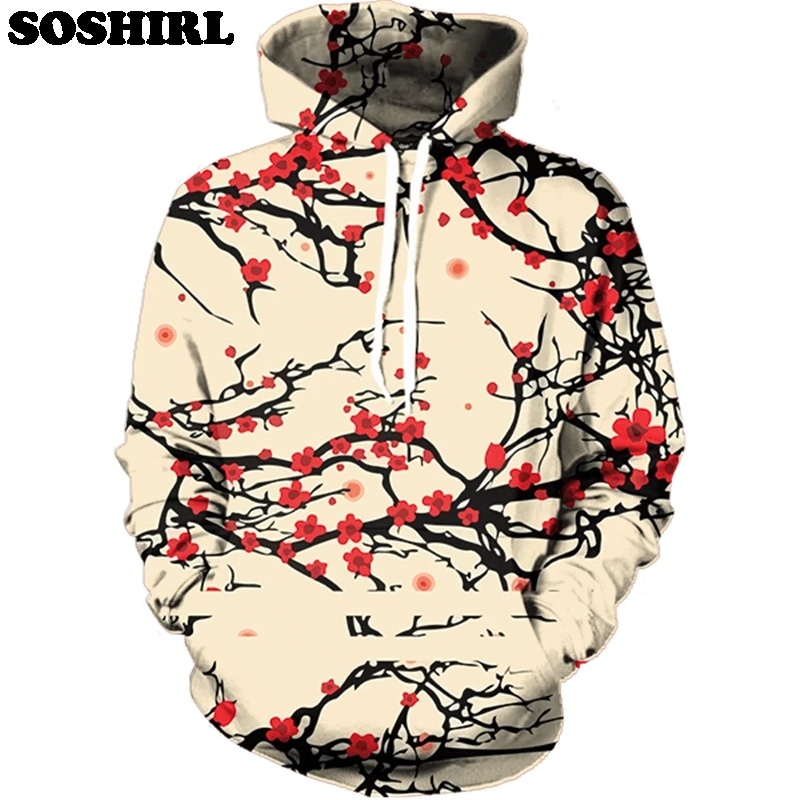Толстовка SOSHIRL с капюшоном для мужчин и женщин худи цветочным принтом вишни