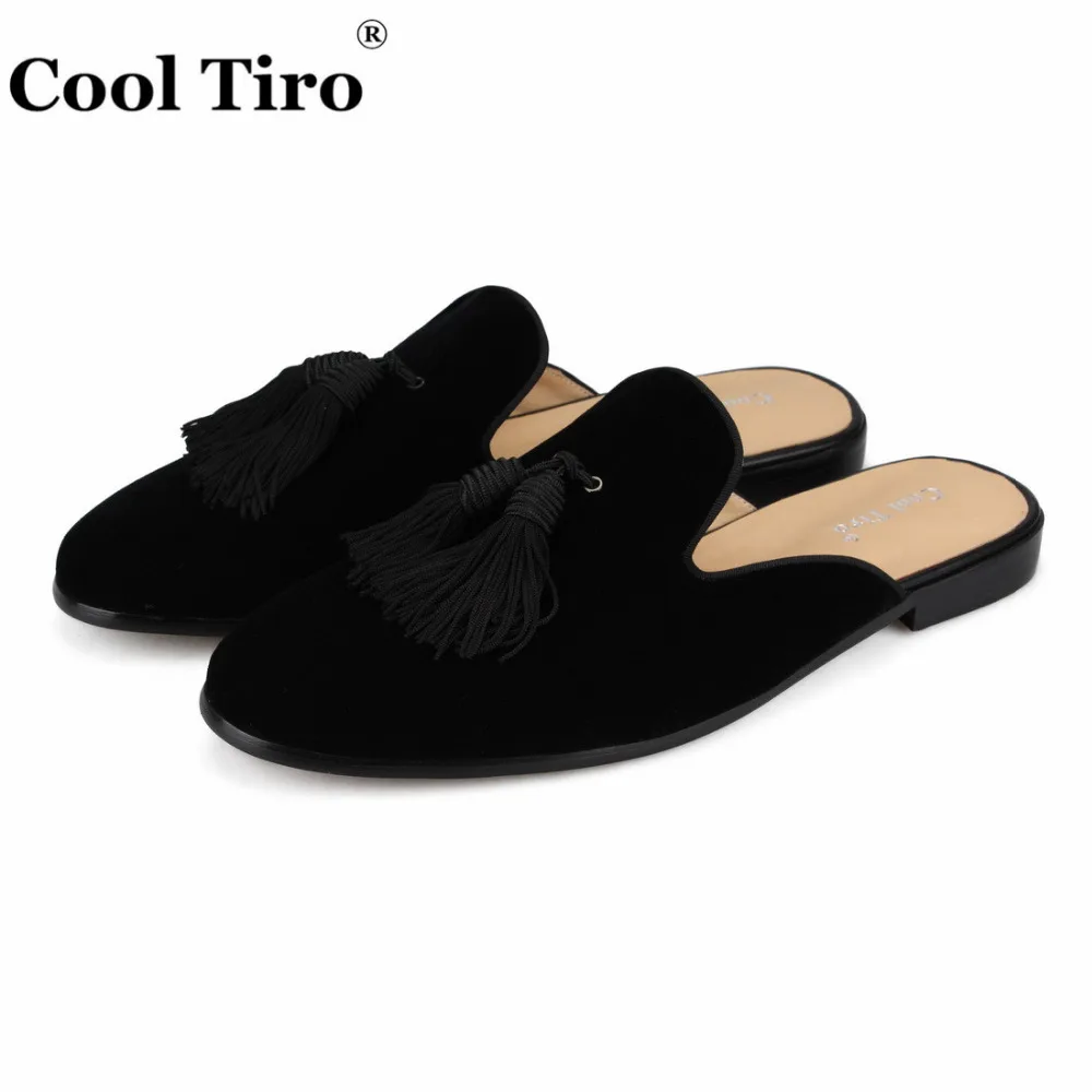 Cool Tiro/черный бархат Ленточки Шлёпанцы Мужские тапочки Slip-On Туфли без каблуков повседневная обувь из натуральной кожи ручной работы внутренних и наружных