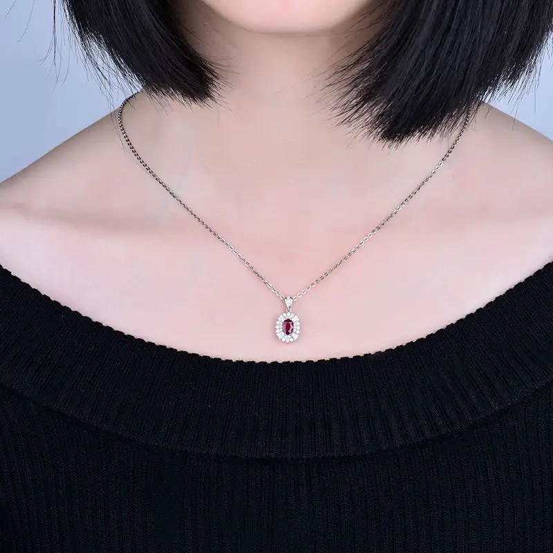 Женский кулон с натуральным Рубином из белого золота 14 карат|pendants for women|diamond ruby