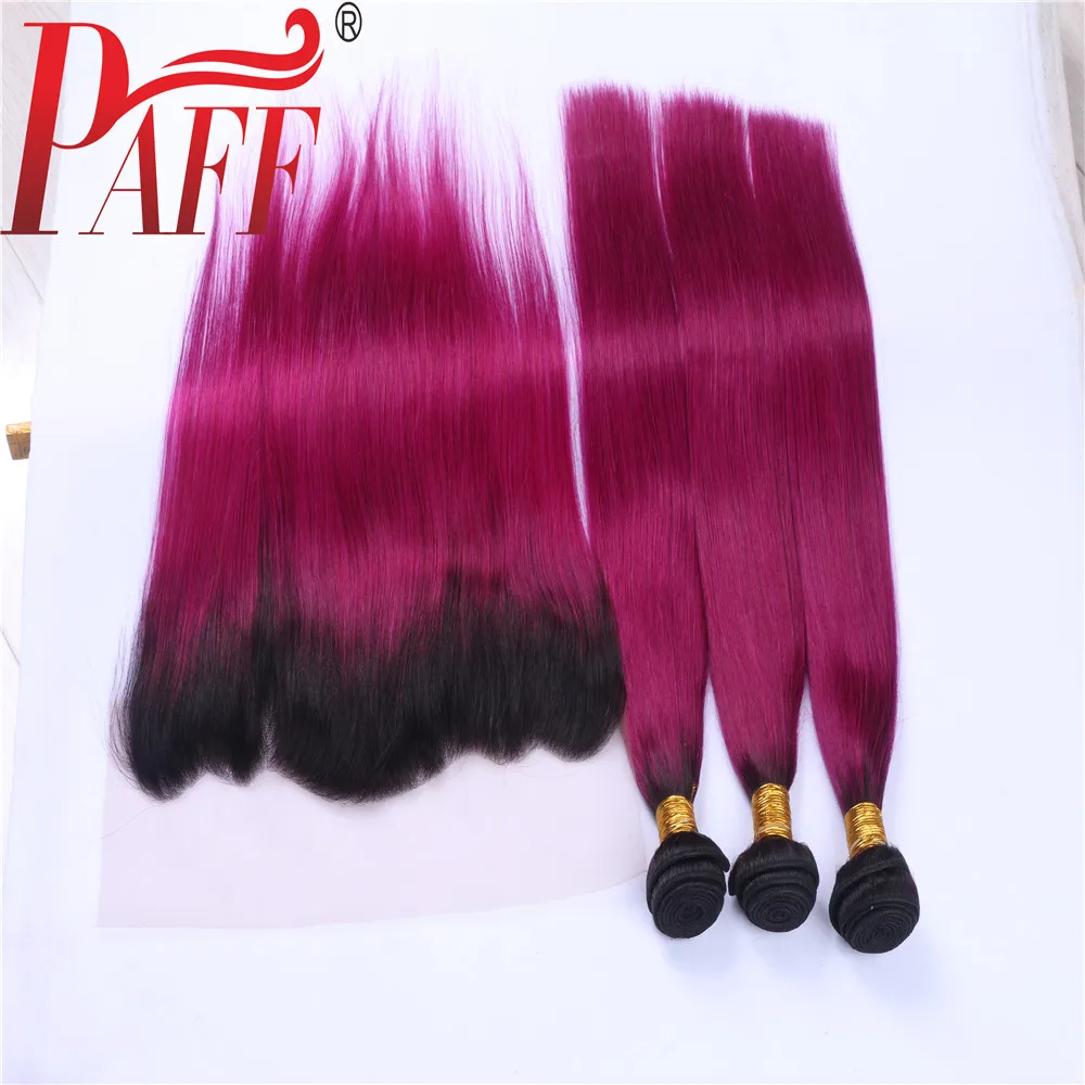 PAFF 3pic прямые Ombre Фиолетовый бразильский волосы remy Weave натуральные Связки с 13*4