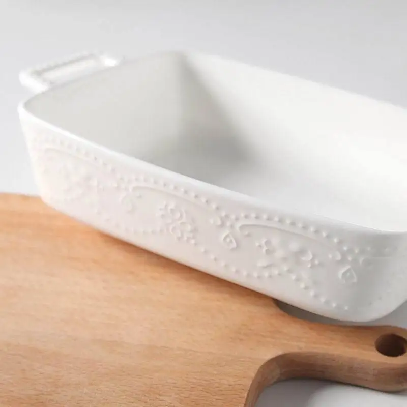 Baking tray baking bowl ceramic dish oven double ears square roast cheese Western food plat | Дом и сад