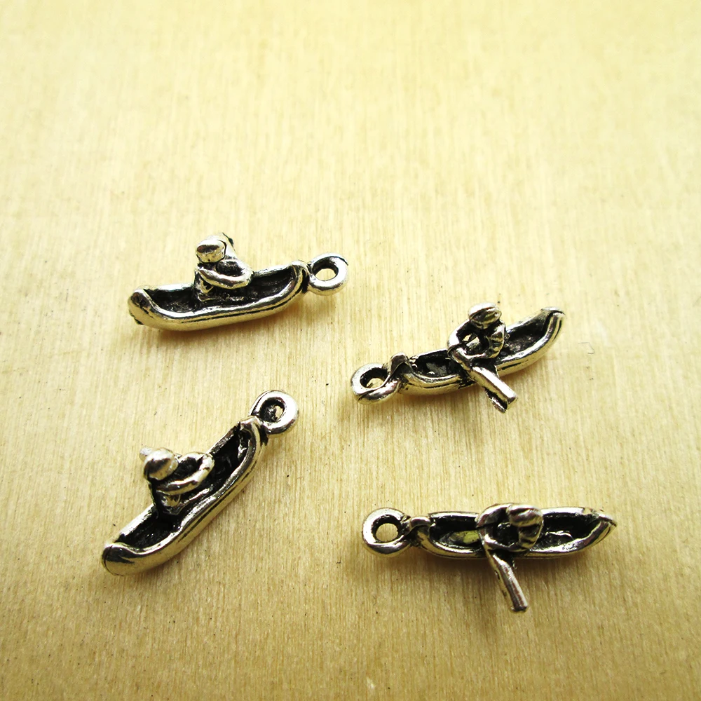 

30pcs--18x7mm 3D Kayak Charms Canoe Small Boat Charm Pendants DIY necklace/ bracelets charms antique silver tone