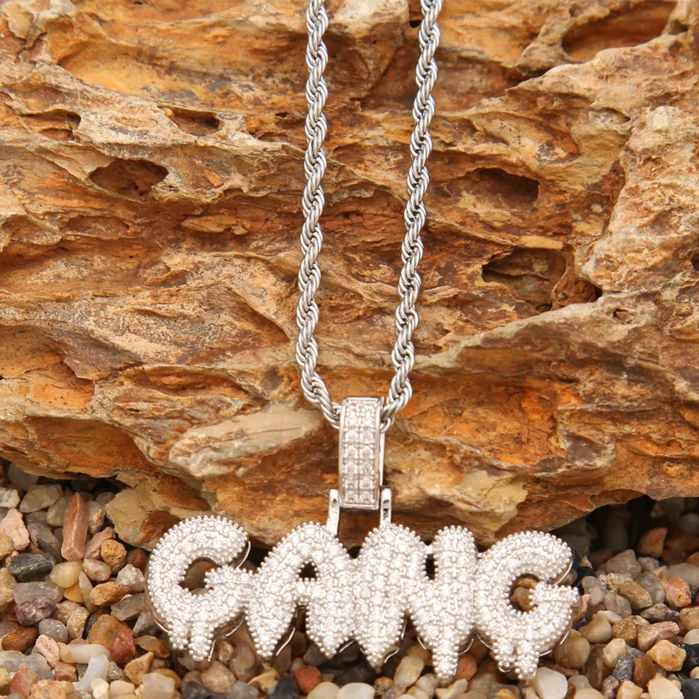 UWIN банда капельного пузыря буквы кулон AAA CZ Bling Iced Out микро проложили хип хоп ожерелье мужские хип-хоп ювелирные изделия