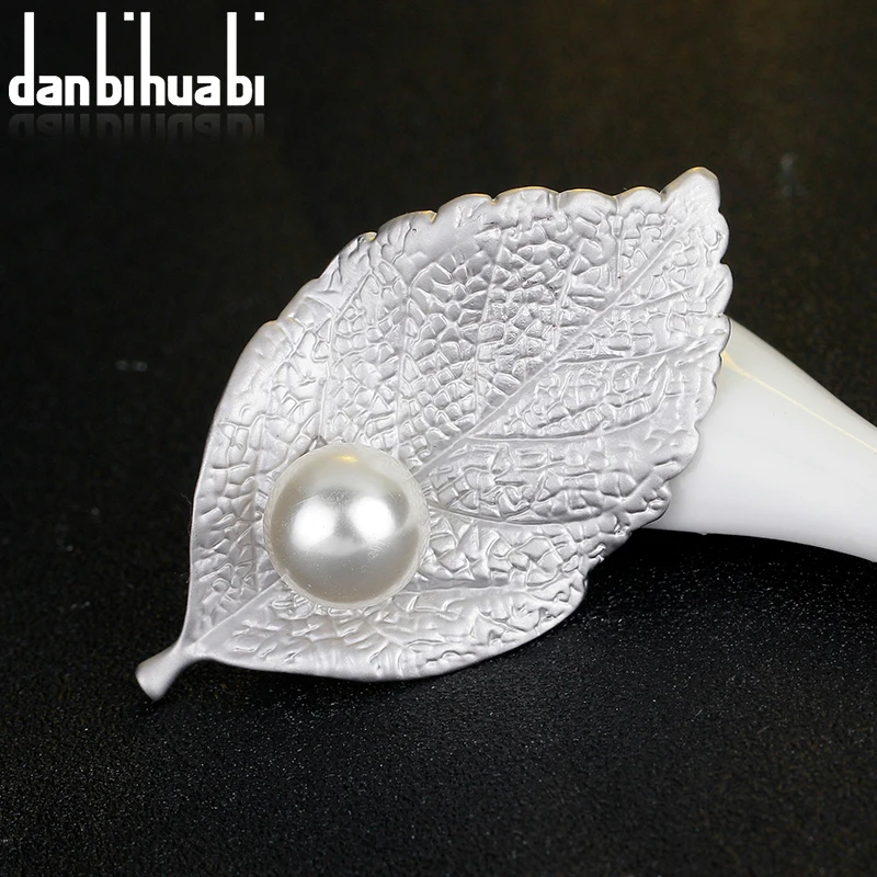 Danbihuabi немой Золотой Серебряный Натуральный камень лист Броши Булавки винтаж имитация жемчуга Женская брошь свадебные аксессуары ювелирные изделия