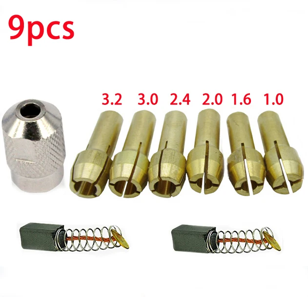

9 шт./лот латунная Цанга dremel 1,0/1,6/2,0/2,4/3,0 + dremel check M8 * 3,2 подходит для вращающихся инструментов Dremel Аксессуары dremel Brush 2 шт.