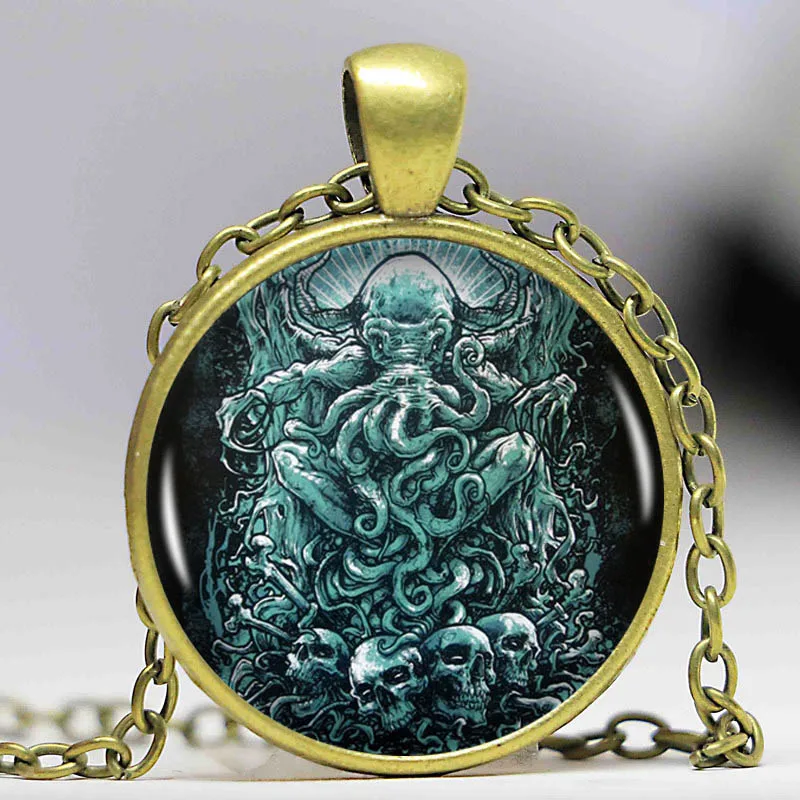 1 шт./лот винтажное длинное серебряное ожерелье с кулоном и кабошоном Kraken Cthulhu