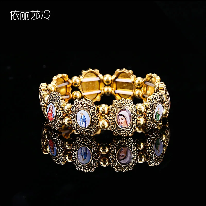 48 шт./Золотой Крест Иисуса браслет с изображением девы Марии Святого для женщин и