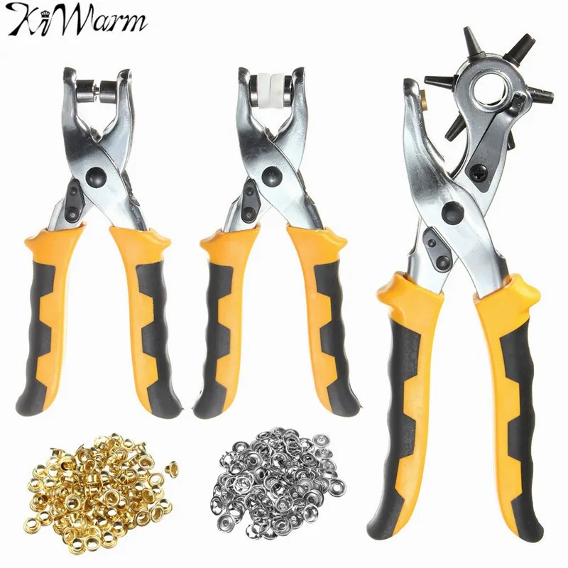 

KiWarm Multifunction 3 in1 Leather Belt Hole Punch+ Eyelet Plier +Snap Button Grommet Setter Tool Kit Round 2.5/3/3.5/4/4.5/5mm