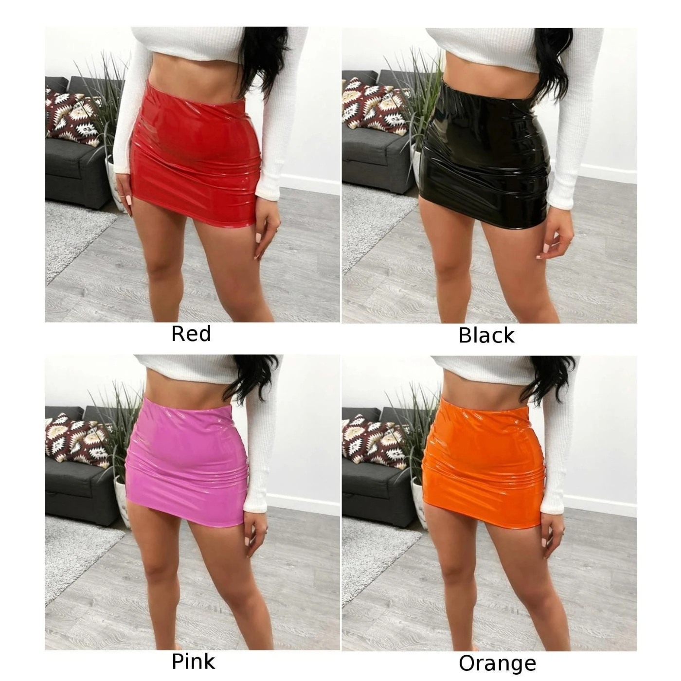 Women Ladies Clubwear Faux leather Sexy Skirt Solid color Stylish Nightclub Bodycon Party Hot Fashion Mini