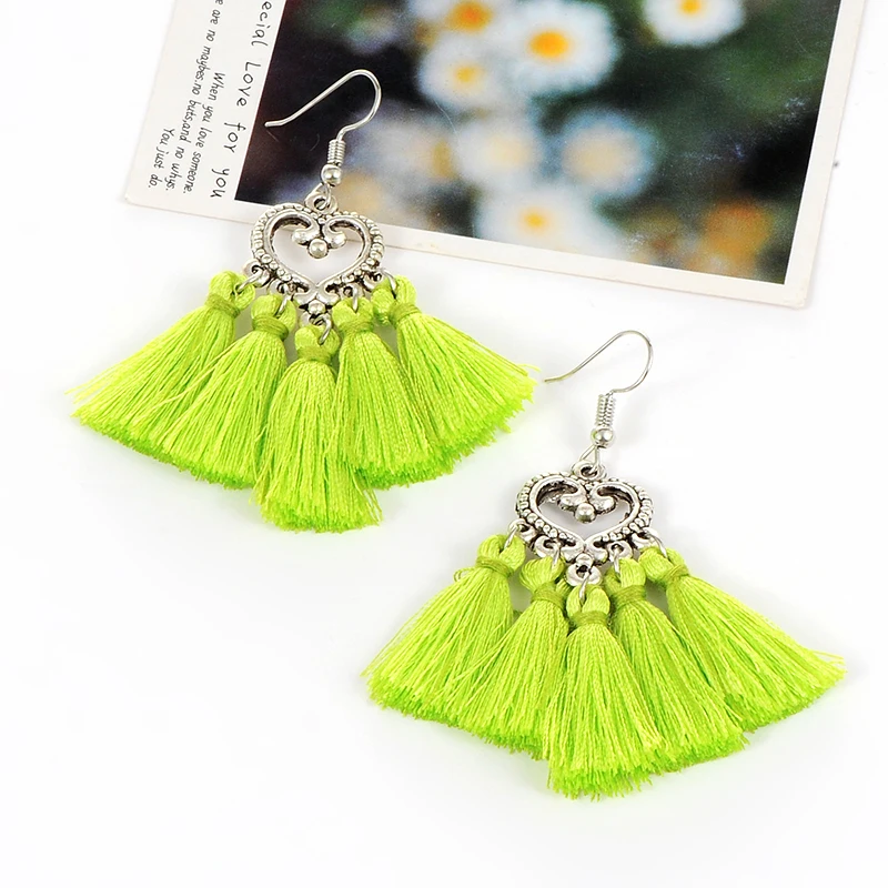 ZHINI Fashion Bohemia Design Fan-shaped Tassel Earrings Women Accessories Cotton Handmade Ethnic Jewelry Trendy Style | Украшения и