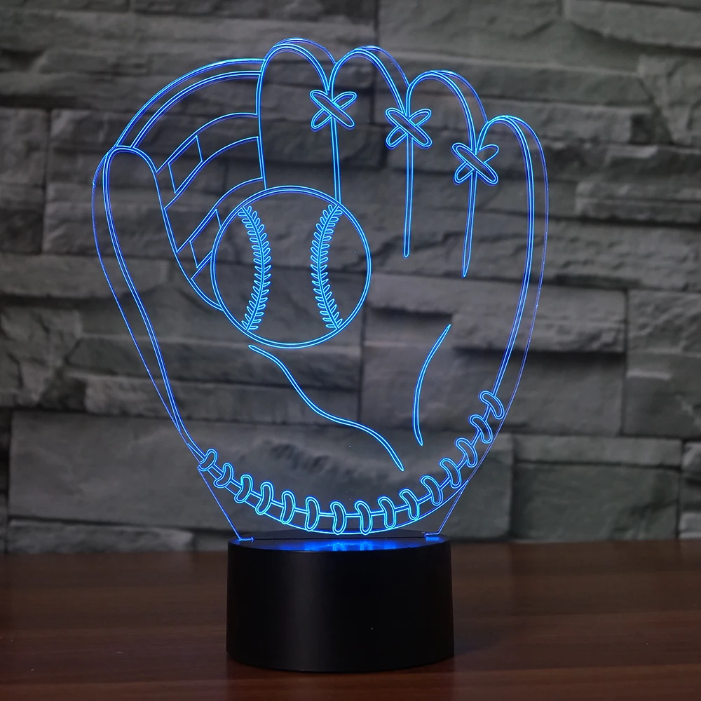 3D Baseball Glove Catcher Pitcher Gloves Table Lamp Left Hand Softball Colorful LED Night Light Bedroom Decor Kids Gifts | Лампы и