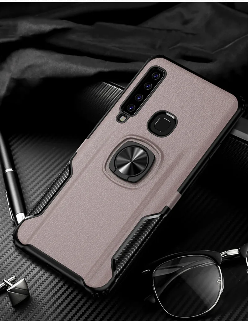 Кожа металлическое кольцо чехол для samsung A9 A9S Автомобиля Магнитный держатель Стенд противоударный кремния задняя крышка для A7 a750F Fundas
