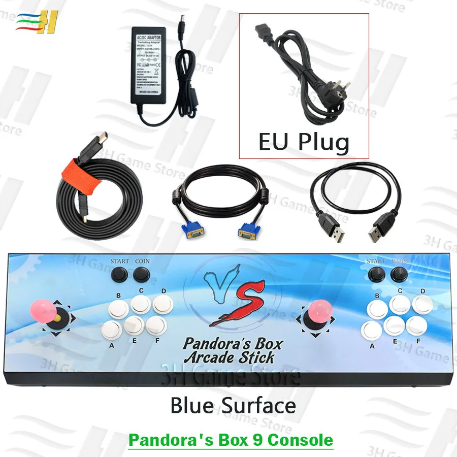 PB9 Blue EU plug Новинка Pandora Box 9 1500 В 1 железная игровая консоль для аркадных игр 2 игрока джойстик Кнопка HDMI VGA usb джойстик для ПК ps3 ТВ 5S 6 6s 7 - Цвет: PB9 Blue EU plug